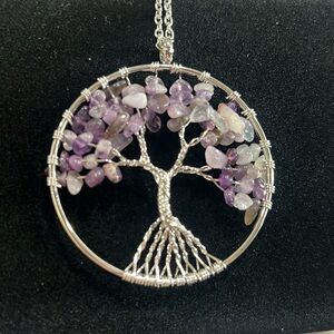 Natural Stone Super 7 Healer Crystal Large Tree of Life Pendant Necklace